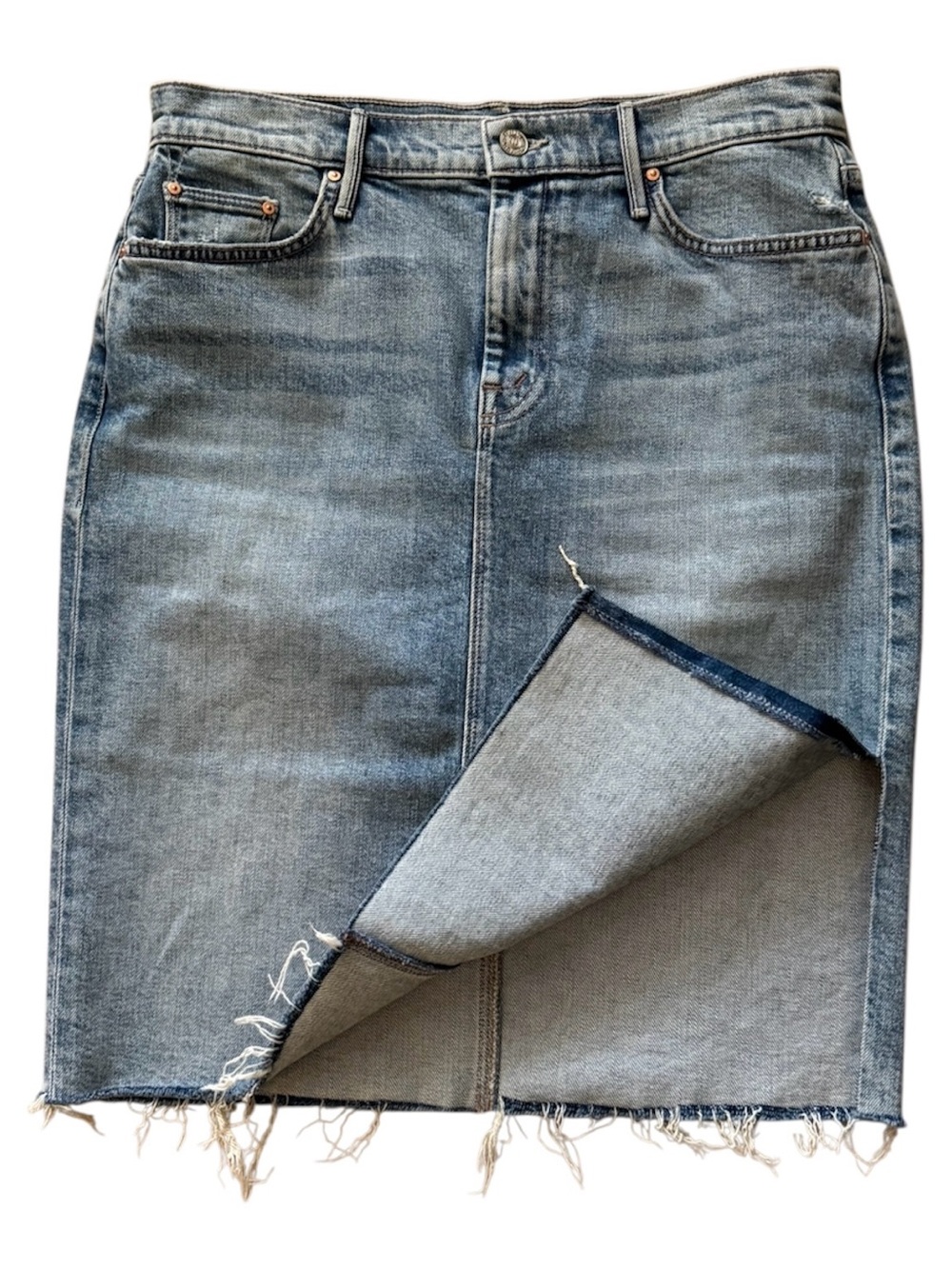 MOTHER Denim  High Waisted Slice Knee Fray Skirt - Picture 4 of 7
